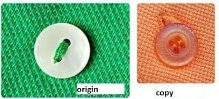 fake Lacoste vs real button comparison