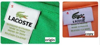authentic vs fake Lacoste tag side by side
