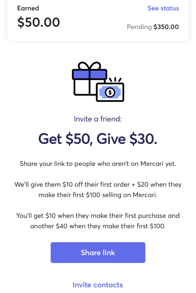 Mercari coupon code screenshot