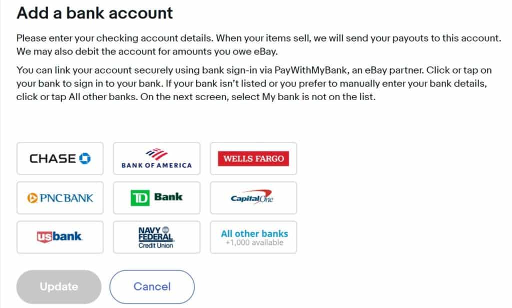 best bank account to add to eBay list