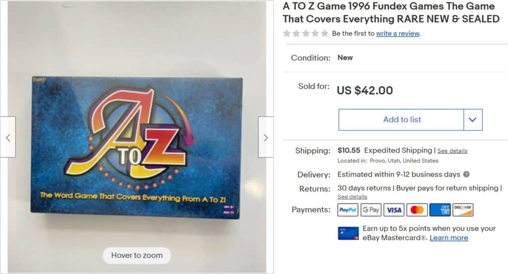 Games sold on eBay