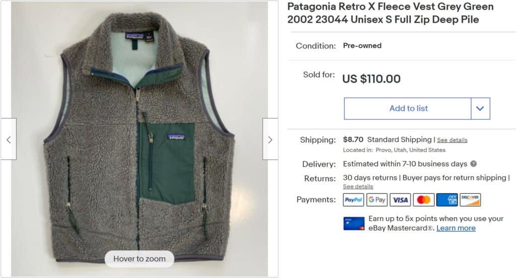 vest sold on eBay