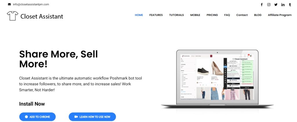 closet assistant homepage - best Poshmark bot choice